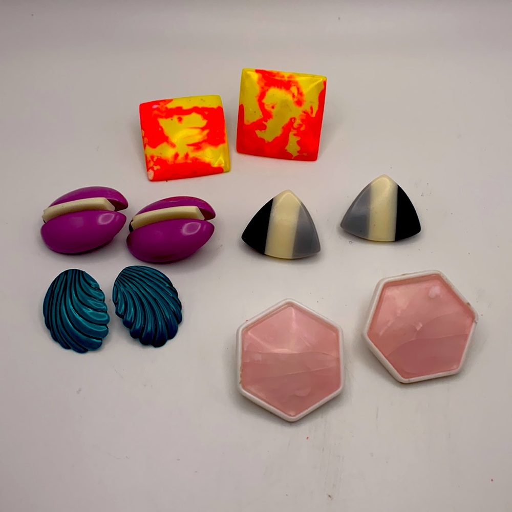 Vintage 80’s EARRING LOT OF 5 Clip & Pierced. TOTALLY!!!